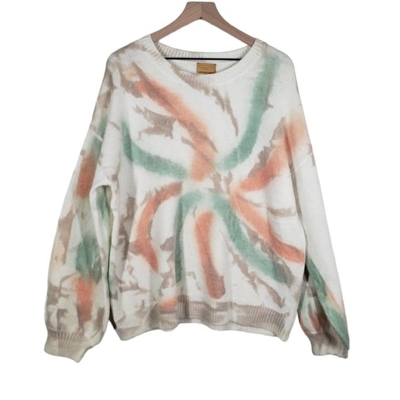 POL Autumn Dreams Tie‎ Dye Sweater L Ivory Green Peach Tan - Picture 1 of 8